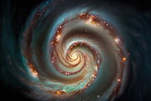  A Spiral Of Stars In The Sky With A Black Background And A Blue Sky With Stars In The Center And A Green And White Spiral Of The Center.  Generative Ai