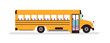 Yellow school bus vehicle illustration on isolated white background. Empty schoolbus from side view for education concept or field trip.