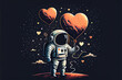 astronaut fall in love valentine balloons illustration