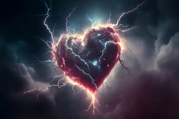 a heart-shaped cloud with lightning coming out of it, a description of the power that our feelings h