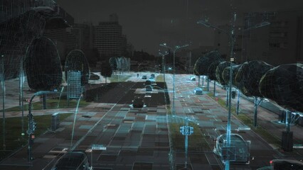 Wall Mural - communication network concept in smart city. artificial intelligence technology, digital city, 5g ne