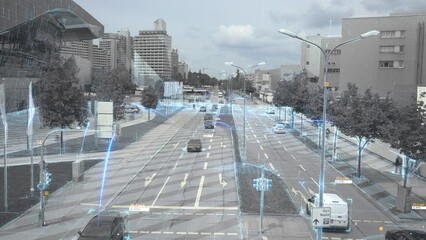 Wall Mural - communication network concept in smart city. artificial intelligence technology, digital city, 5g ne