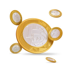 Sticker - Brazilian real money coin in realistic 3d render