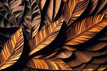 Using Artificial Intelligence And Computer Graphics, This Wallpaper Creates A Bizarre Wooden Leaf Pattern. Generative AI
