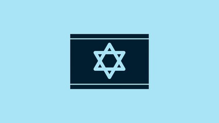 Sticker - Blue Flag of Israel icon isolated on blue background. National patriotic symbol. 4K Video motion graphic animation