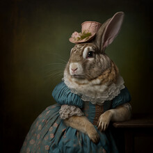 Vintage Victorian Style Dressed Bunny. Created Using Ai Generative. 