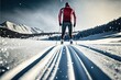 Cross Country Skier in Perfectly Prepared Ski Tracks. Generative AI.