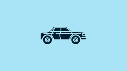 Sticker - Blue Sedan car icon isolated on blue background. 4K Video motion graphic animation