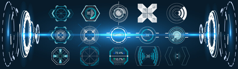 Poster - Head-up display elements for the web and app. Futuristic user interface. set of black and white infographic elements.