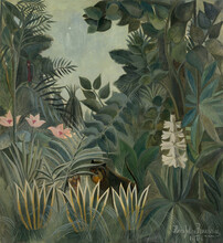 The Equatorial Jungle, By Henri Rousseau, 1909, French Painting, Oil On Canvas. Henri Rousseau Was A Clerk In The Paris Toll Service When He Retired At Age 49 To Become A Full-time Artist.