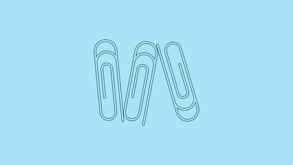 Poster - Blue Paper clip icon isolated on blue background. 4K Video motion graphic animation