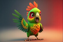 Cute 3D Cartoon Parrot Character. Generative AI
