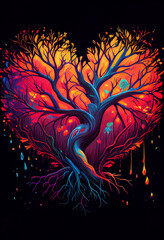 Wall Mural - Surreal tree with root over painted heart. AI generative.