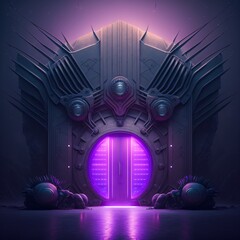 the locked iron door to the underworld, a huge futuristic vault gate, underground fantasy, the safest place in the world, generative ai