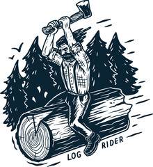 Wall Mural - Lumberjack, woodcutter of carpenter or axeman. Woodworker and logger with axe in hand. Monochrome t-shirt print