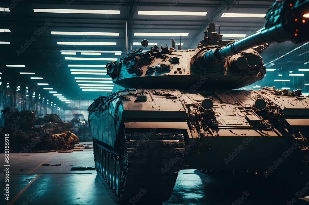 Military Factory weapon Battle tanks. Warehouse modern of army ...