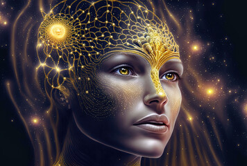 Wall Mural - starseed so beautiful with her activated pineal gland. concept. cosmic woman, esoteric, spirituality