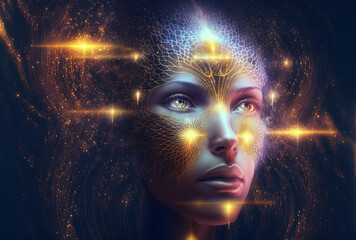 Wall Mural - starseed so beautiful with her activated pineal gland. concept. cosmic woman, esoteric, spirituality