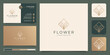 geometric flower logo line style concept in square shape design. gold color logo and business card.