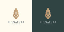 Creative Of Feather Logo Template Combined With Peacock Feather Ink. Signature Quill Pen Writer.