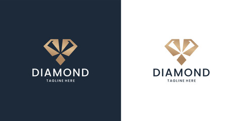 Wall Mural - geometric diamond gem logo template with light concept design.