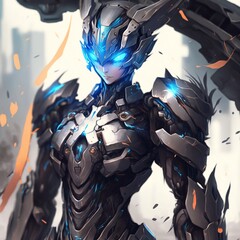 Wall Mural - Anime cyborg robot with metal suit