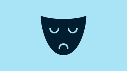 Poster - Blue Drama theatrical mask icon isolated on blue background. 4K Video motion graphic animation