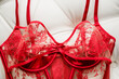 © Christie - red bra isolated on white, women's lingerie for Valentine's Day