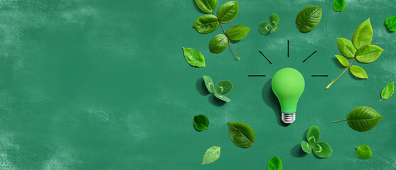 Wall Mural - Green light bulb with green leaves
