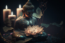 Buddha Statue And Lotus Flower. Generative AI