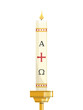 Paschal candle for Easter vigil of Holy Week above golden candlestick