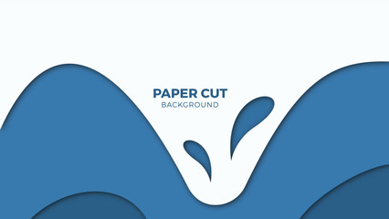 Wall Mural - Paper cut abstract background of shapes wavy in paper cut style, blue differents color, for web or print. Banner, poster.