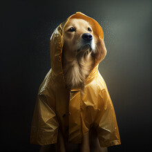 Golden Retriever Dog In A Rain Coat