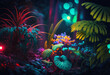 Exploring a Mystical Neon Jungle: An AI-Generated 3D Render of a Colorful, Illuminated Rainforest