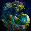 painted by nature a beautiful alien goddess beautiful gaia carrying a mother earth pregnancy fading into nature lush vibrant hues of color abstract inspiring simulates creativity energizing and 