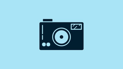 Sticker - Blue Photo camera icon isolated on blue background. Foto camera icon. 4K Video motion graphic animation