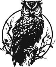 Eagle Owl. Black White Hand Drawn Doodle Animal. Ethnic Patterned Vector