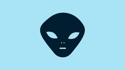 Canvas Print - Blue Alien icon isolated on blue background. Extraterrestrial alien face or head symbol. 4K Video motion graphic animation