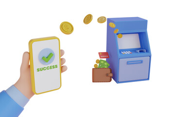 Poster - ATM on Smartphone transfer coins 3D Illustration