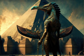 The Egyptian God Thoth, AI Generated Ancient Futurism Image of The God Thoth of Egypt