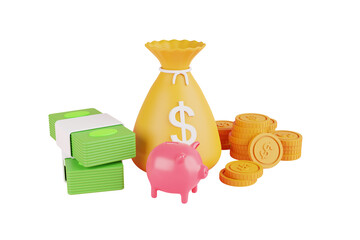 Poster - stack coins and banknotes 3D Illustration