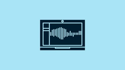 Poster - Blue Sound or audio recorder or editor software on laptop icon isolated on blue background. 4K Video motion graphic animation