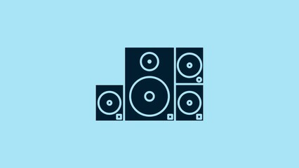 Canvas Print - Blue Stereo speaker icon isolated on blue background. Sound system speakers. Music icon. Musical column speaker bass equipment. 4K Video motion graphic animation