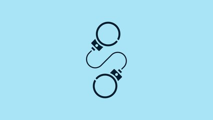 Sticker - Blue Handcuffs icon isolated on blue background. 4K Video motion graphic animation