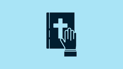 Poster - Blue Oath on the Holy Bible icon isolated on blue background. The procedure in court. Truth and truth. Promise before god. 4K Video motion graphic animation