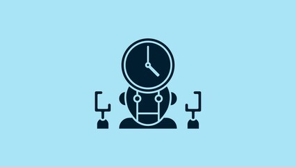Poster - Blue Robot and digital time manager icon isolated on blue background. Time management assistance, workflow optimization help. 4K Video motion graphic animation