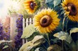 beautiful sunflower garden with watercolor style created using AI Generative Technology