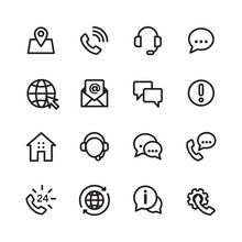 Contact Us Icon Set With Lineart Style