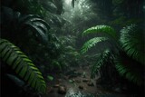 Fototapeta Sypialnia - Tropical fern in the jungle. Genarative AI