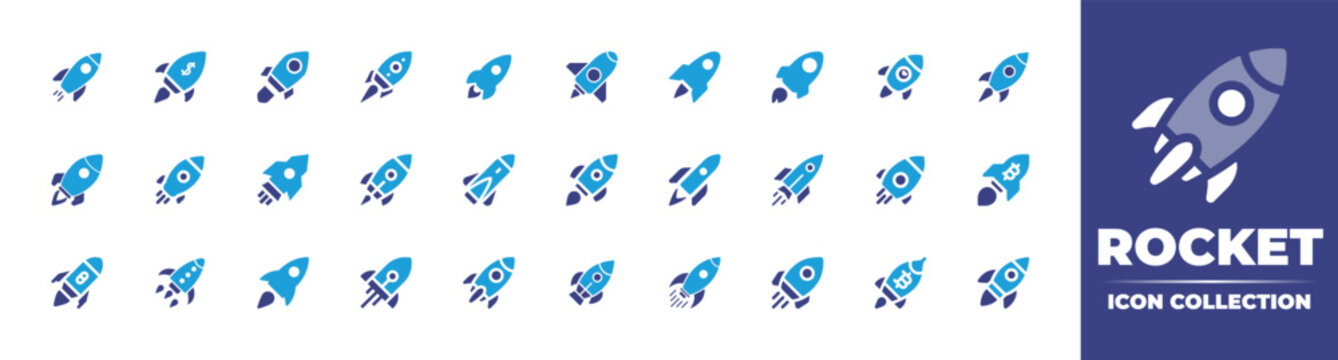 rocket icon set full style. solid, disable, gradient, duotone, regular, thin. vector illustration an